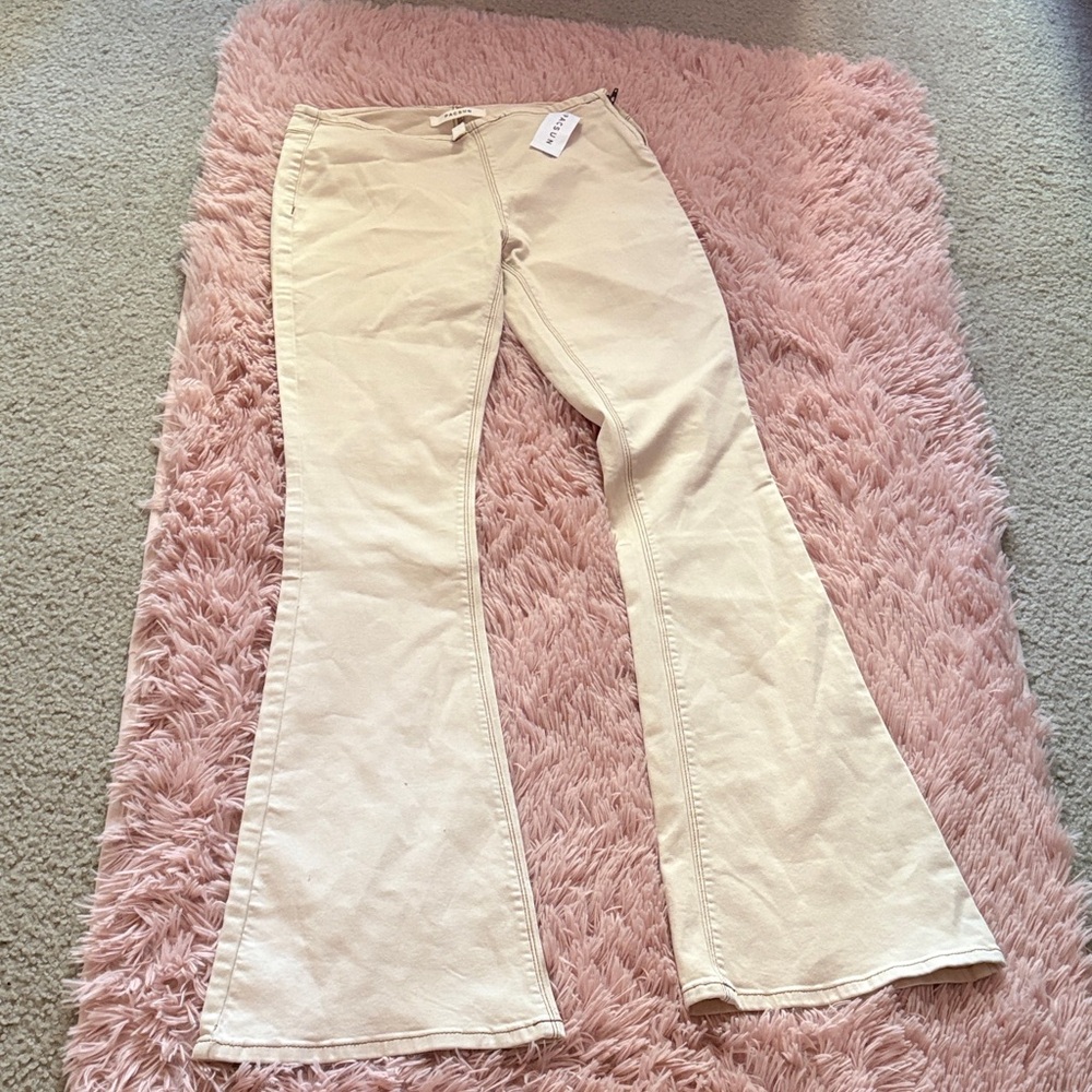 PacSun Cream Wide Leg Flare Jeans